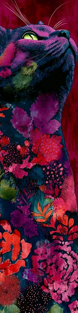 Cat bookmarks featuring a printed flower on a black cat